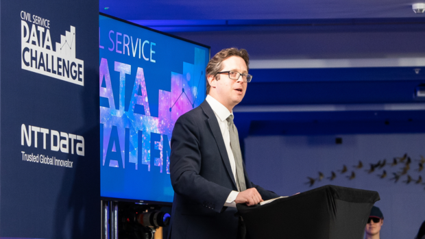 Photo of Minister Burghart at CS data challenge